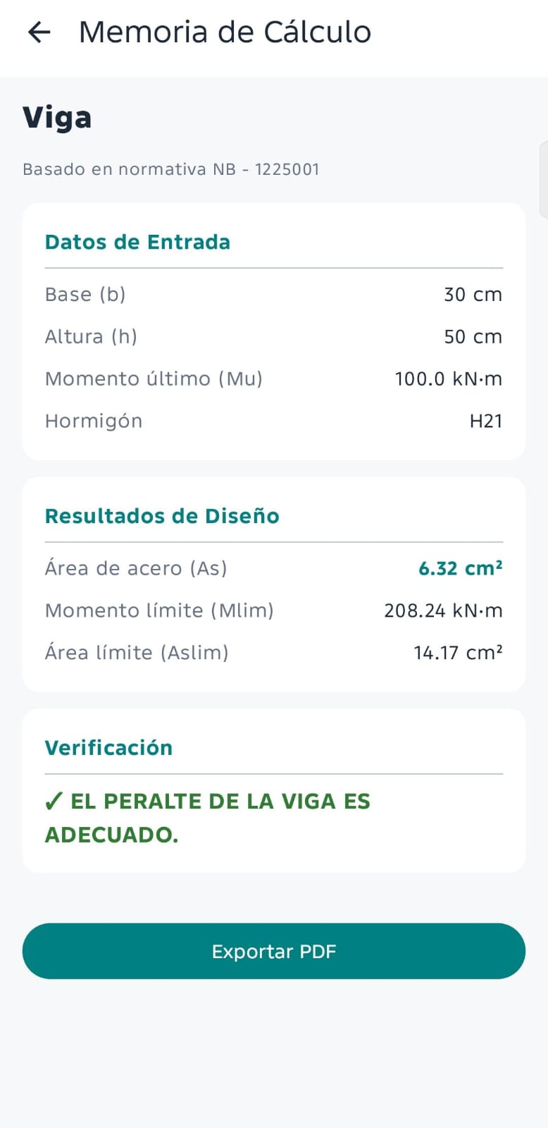 Memoria de cálculo de una viga