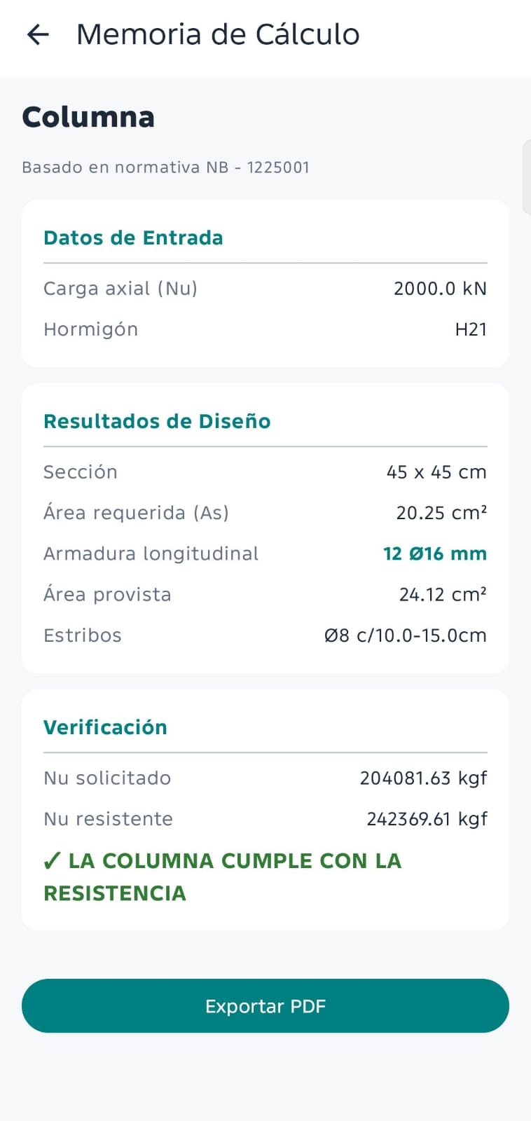 Memoria de cálculo de columna