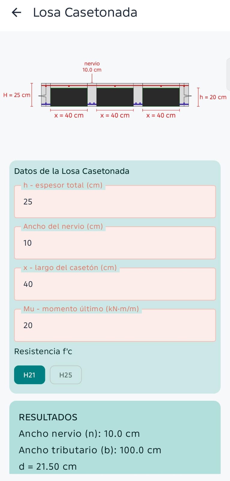 Cálculo de losa casetonada