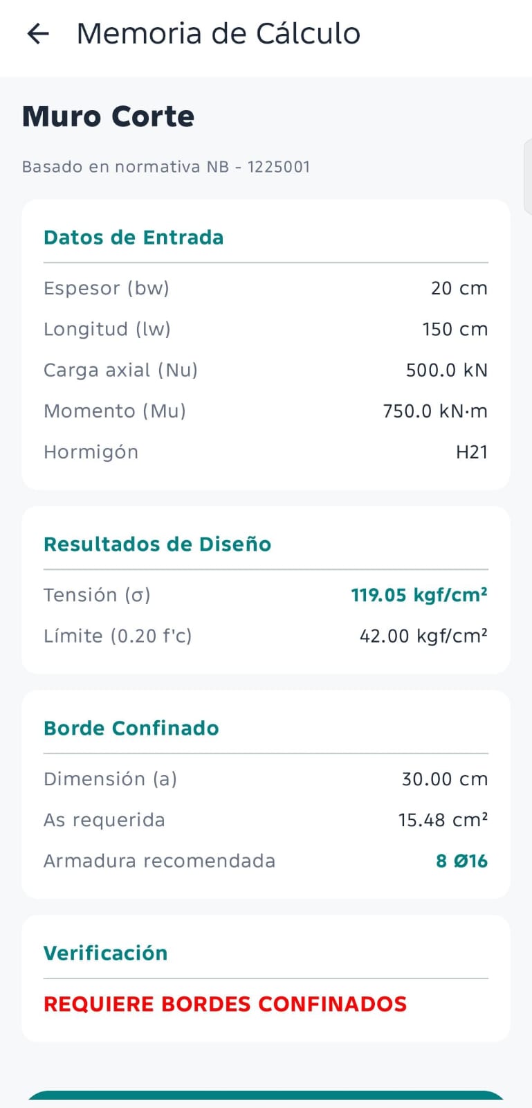 Memoria de muro de corte