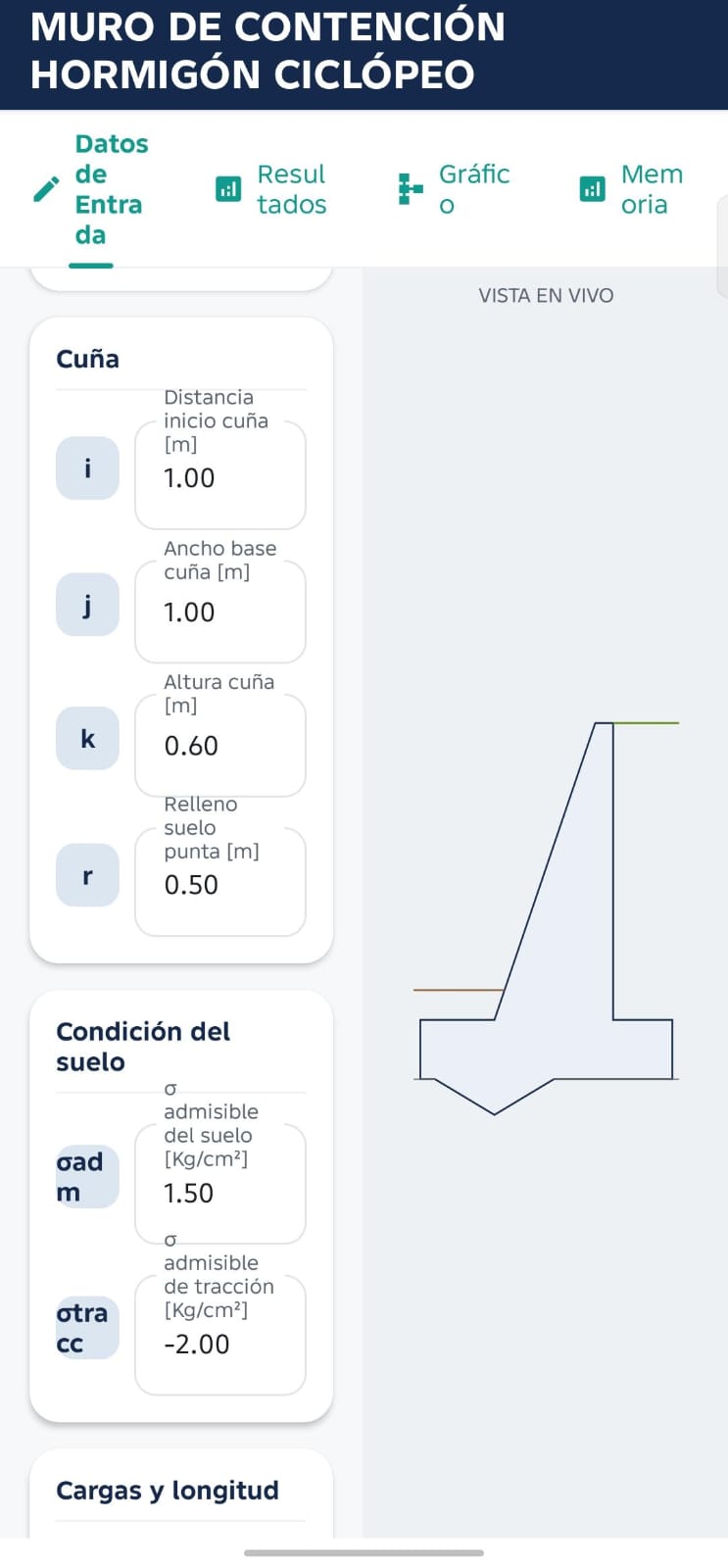 Datos de muro de contención